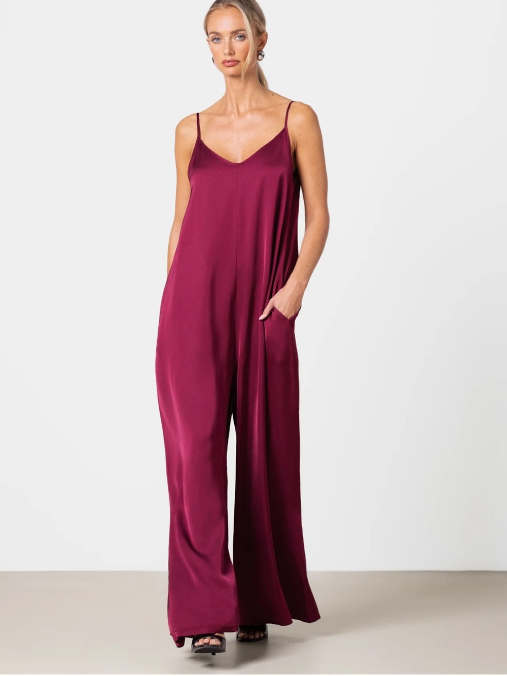 Women’s Slip Maxi Jumpsuit in Deep Burgundy
